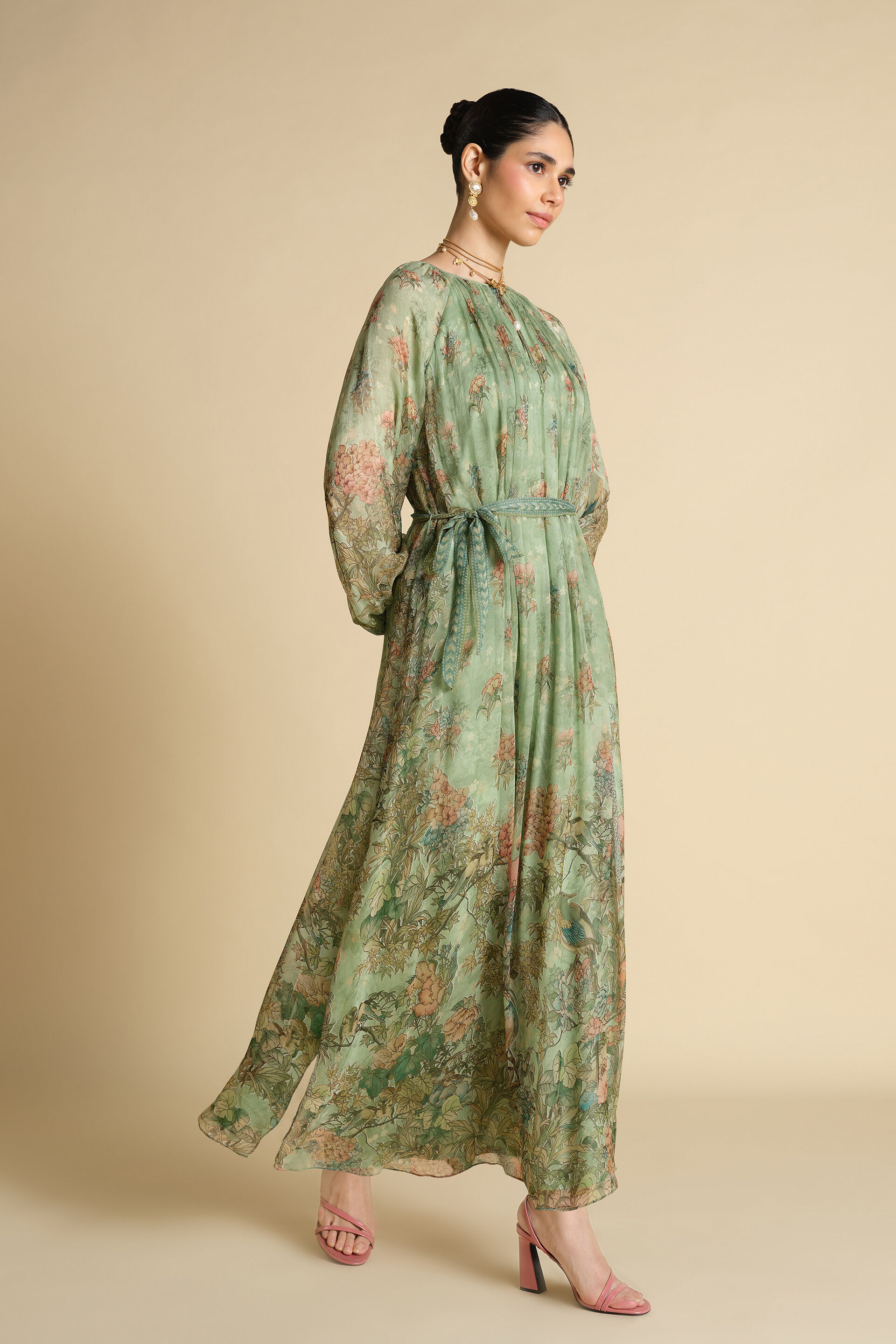 Tayma Printed Kaftan - Sage, Sage, image 4